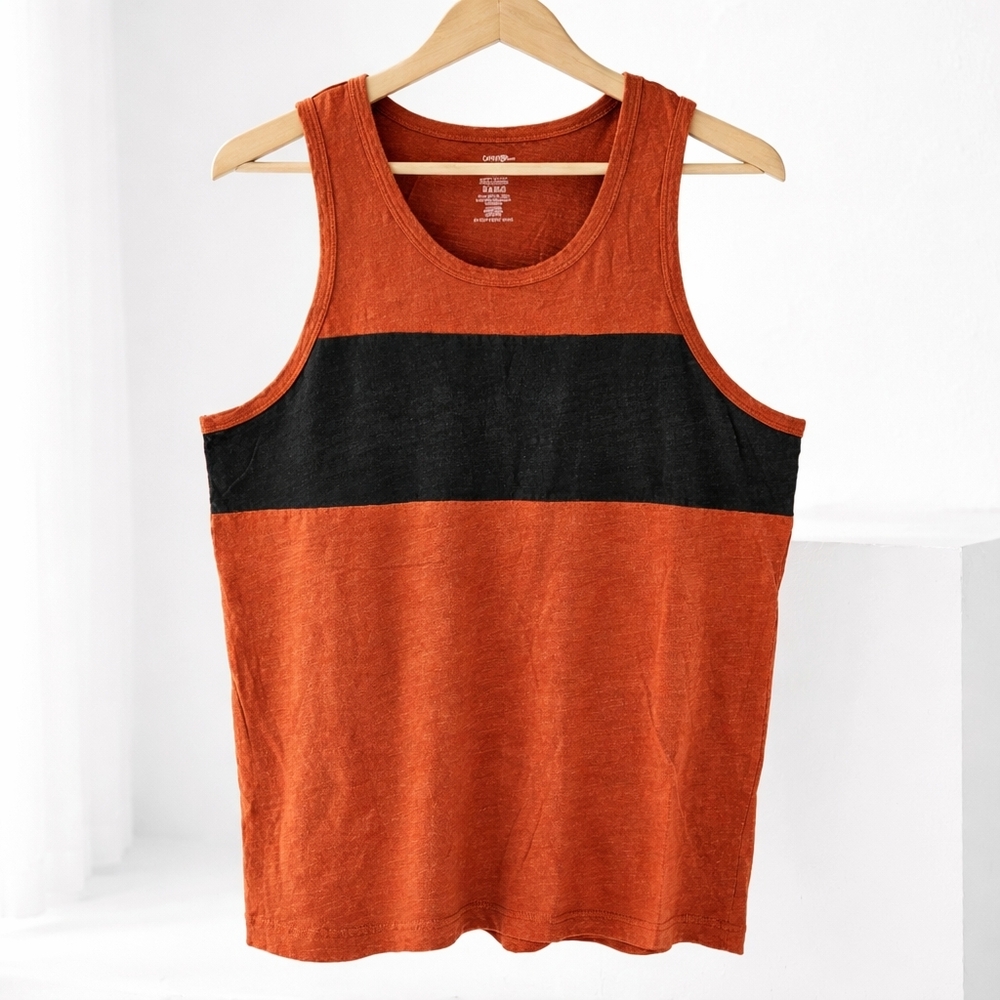 George Rust Orange Colorblock Tank Top | Size M | 100% Cotton Casual Basic